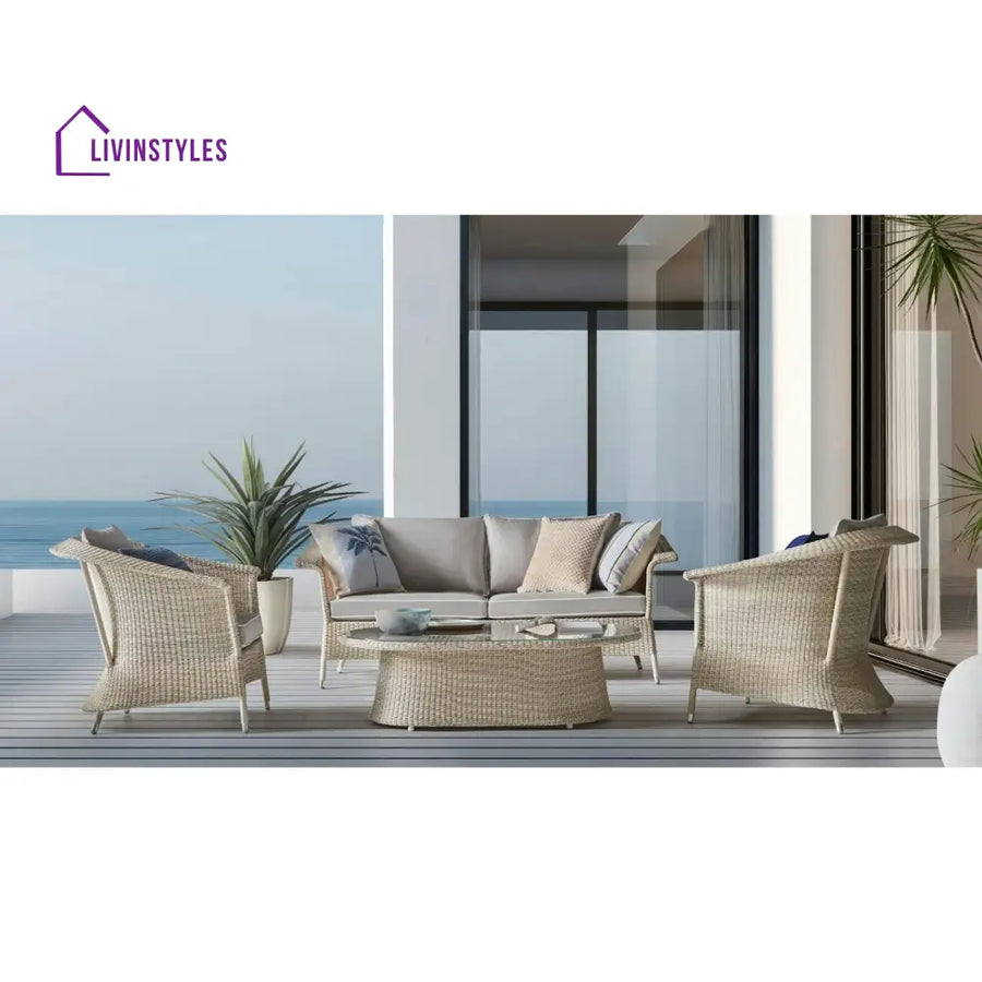 Sileo Outdoor Sofa Set 2 Seater 2 Single seater and 1 Center Table Set (Beige) - Sofa Sets