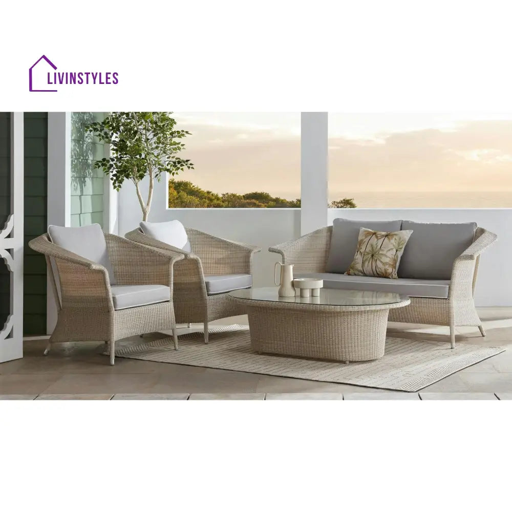 Sileo Outdoor Sofa Set 2 Seater 2 Single seater and 1 Center Table Set (Beige) - Sofa Sets
