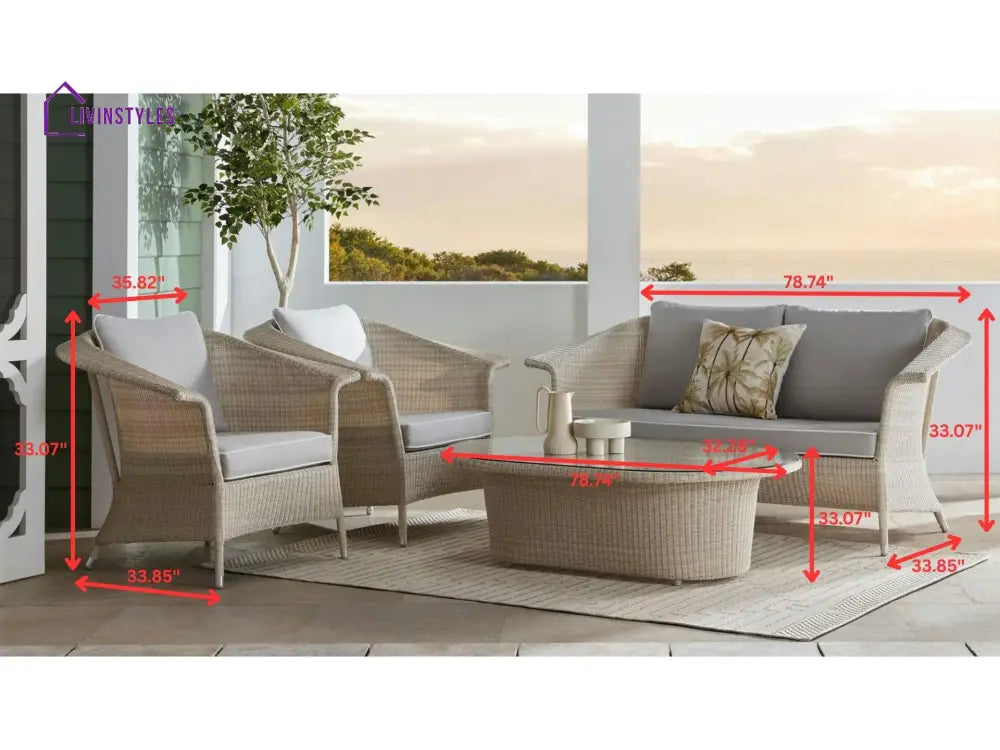Sileo Outdoor Sofa Set 2 Seater 2 Single seater and 1 Center Table Set (Beige) - Sofa Sets