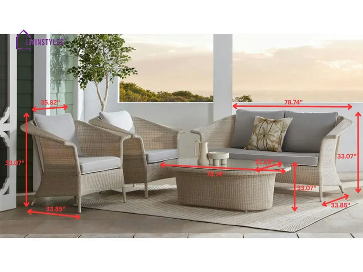 Sileo Outdoor Sofa Set 2 Seater 2 Single seater and 1 Center Table Set (Beige) - Sofa Sets