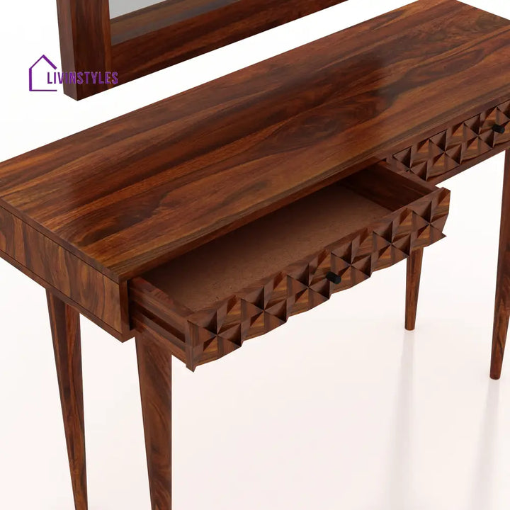 Silvia Solid Sheesham Wood Console With Mirror Dresser