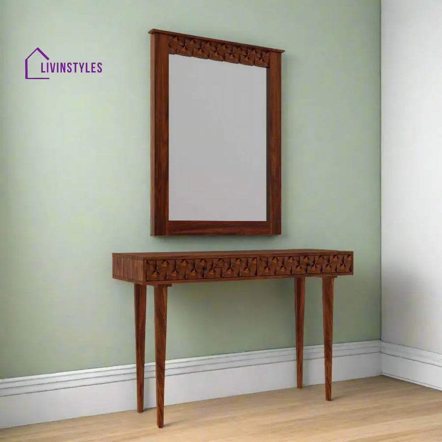 Silvia Solid Sheesham Wood Console With Mirror