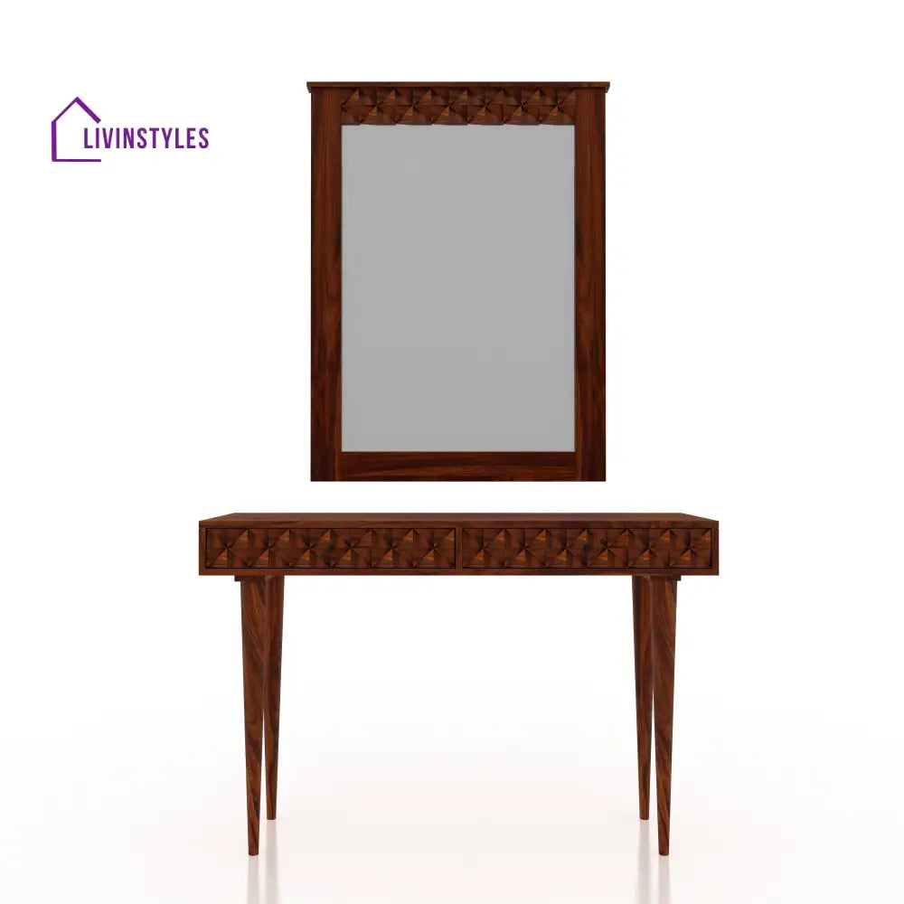 Silvia Solid Sheesham Wood Console With Mirror Dresser