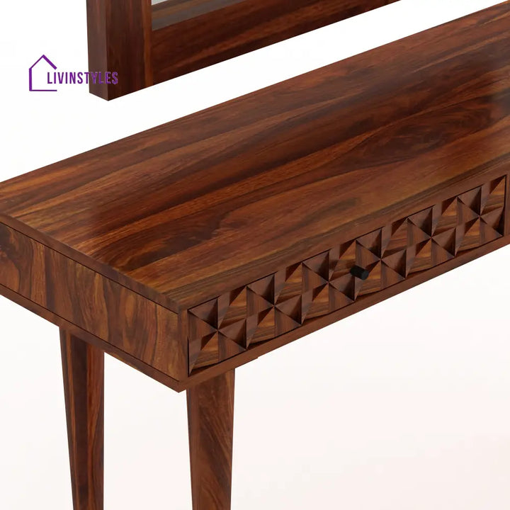 Silvia Solid Sheesham Wood Console With Mirror Dresser