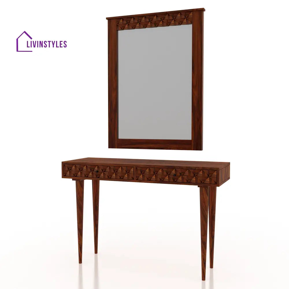 Silvia Solid Sheesham Wood Console With Mirror Dresser