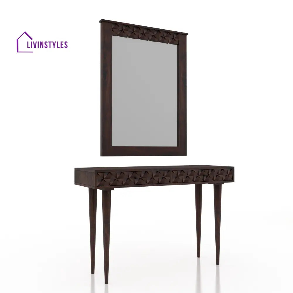Silvia Solid Sheesham Wood Console With Mirror Walnut Dresser