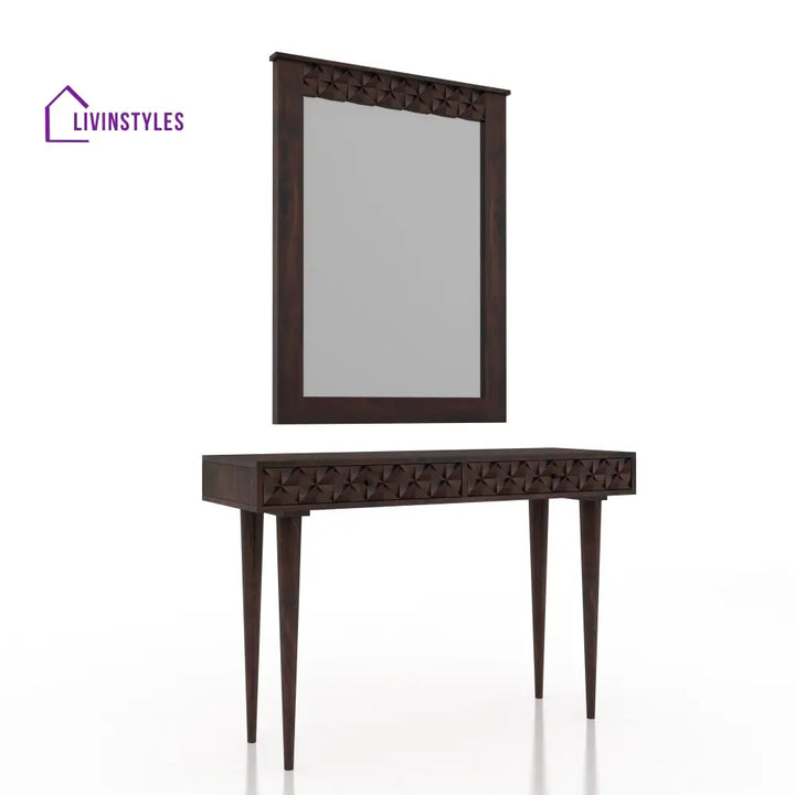 Silvia Solid Sheesham Wood Console With Mirror Walnut Dresser