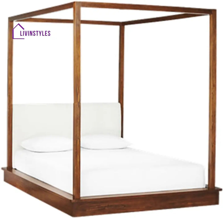 Silvia Solid Sheesham Wood Platfrom Poster Bed with upholstered Headboard Bed