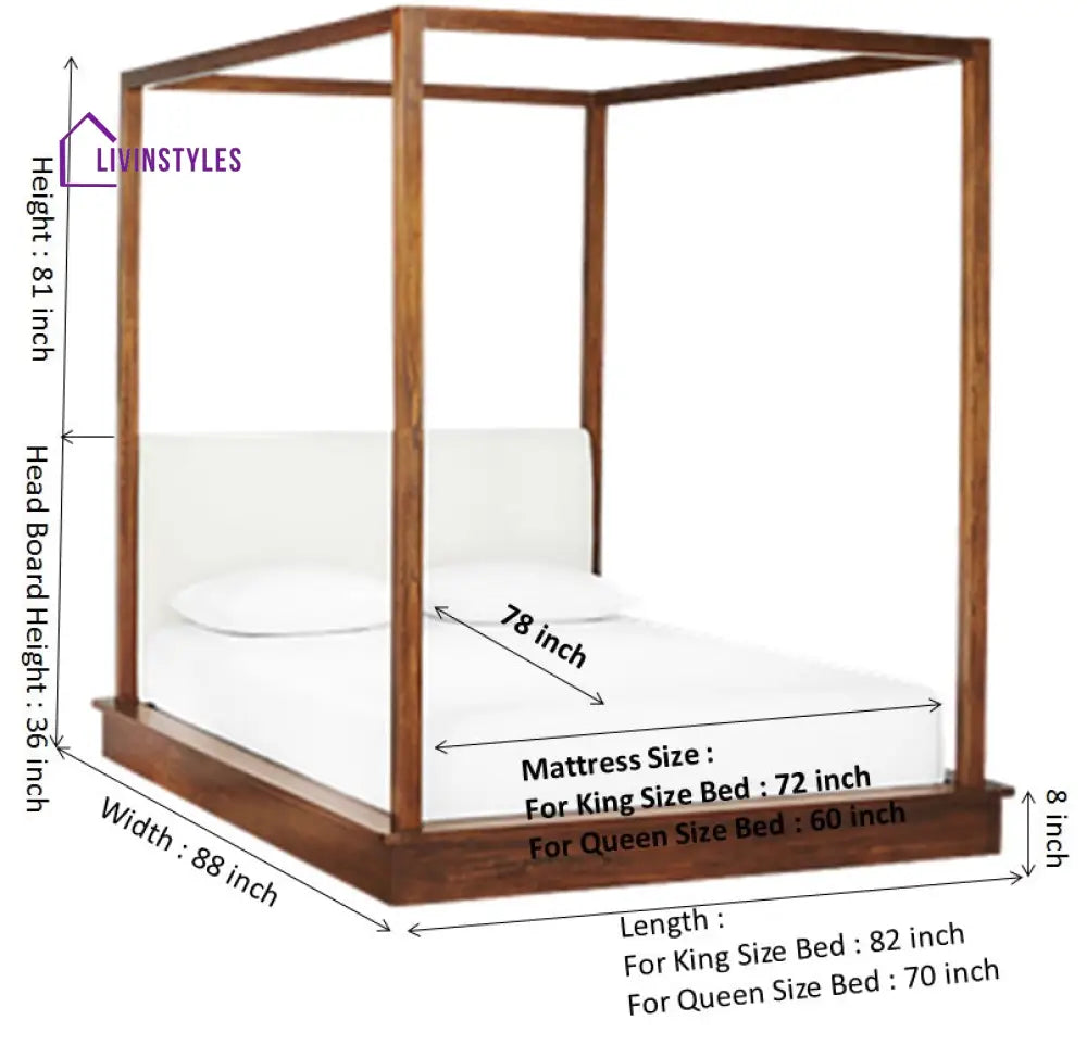 Silvia Solid Sheesham Wood Platfrom Poster Bed with upholstered Headboard Bed