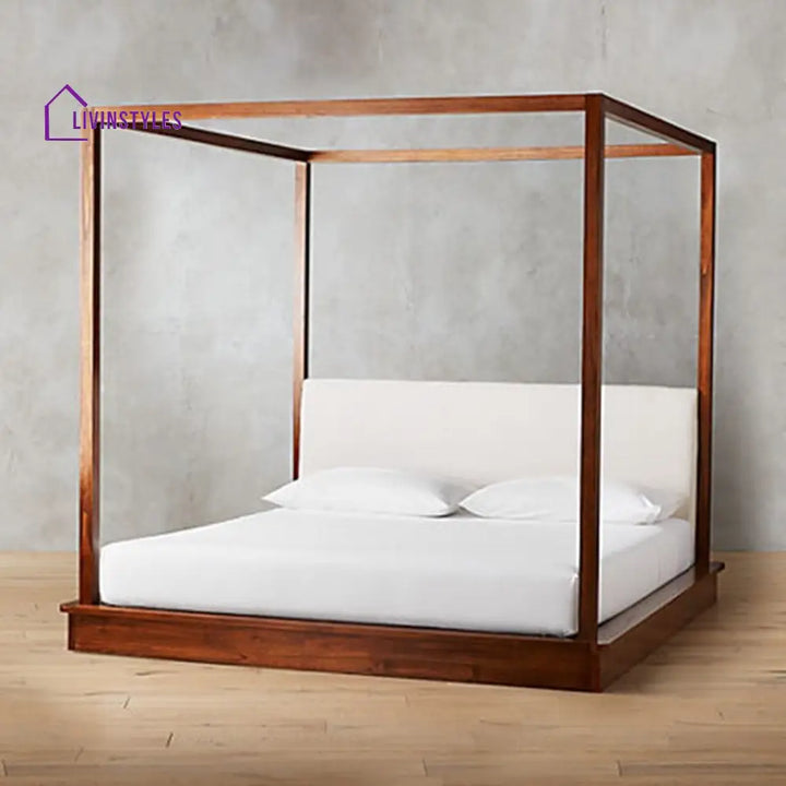 Silvia Solid Sheesham Wood Platfrom Poster Bed with upholstered Headboard King Size:(Inner Size - 6 ft Wide x 6.5 ft