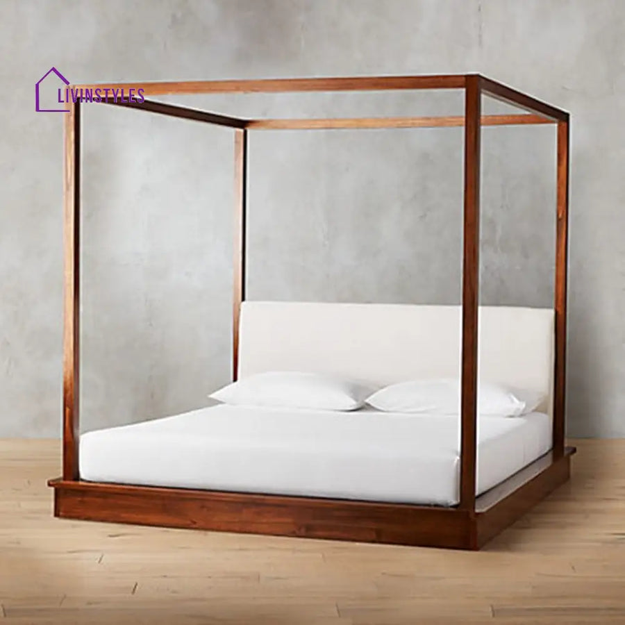 Silvia Solid Sheesham Wood Platfrom Poster Bed with upholstered Headboard King Size:(Inner Size - 6 ft Wide x 6.5 ft