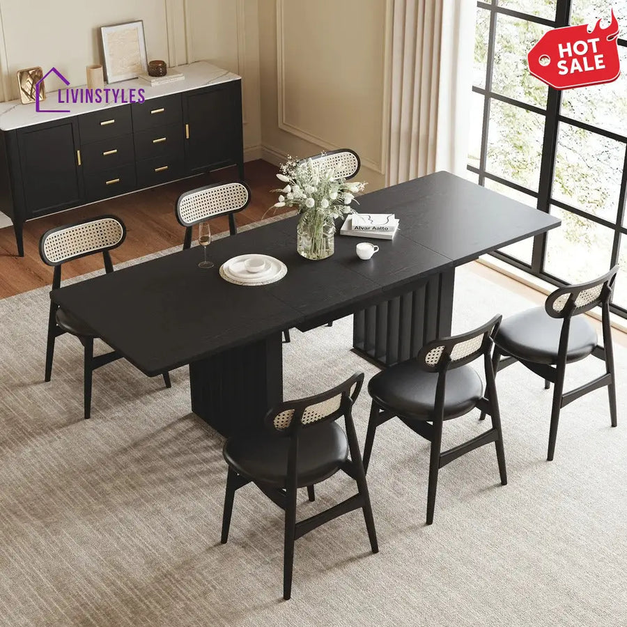 Sima Solid Wood Extendable Dining Table Set - 6 Seater Dining Table Set