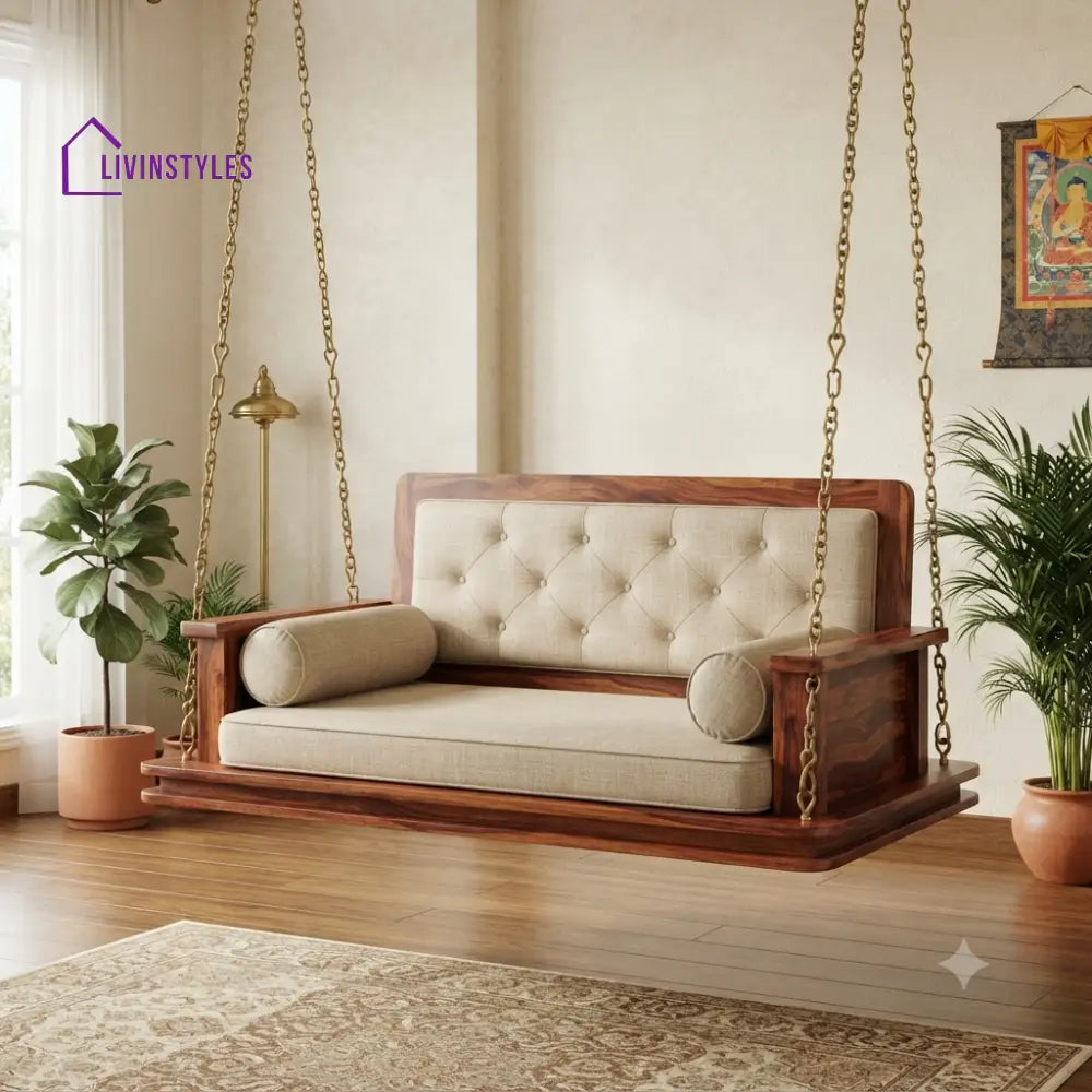 Simon 2 Seater Wooden Swing for Home | Wooden Jhula for home