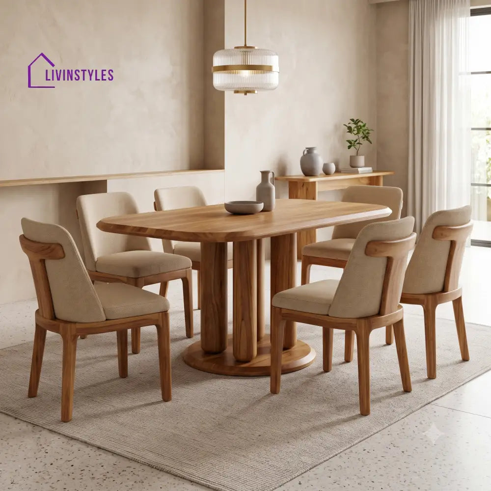 Simon Premium Mango Wood 6 Seater Dining Table Set | Natural Finish