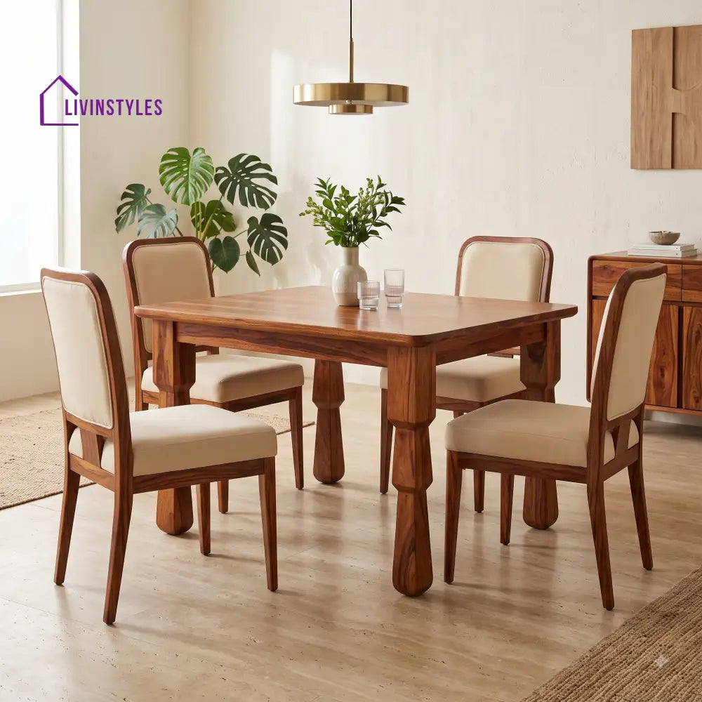 Simon Premium Solid Wood 4 Seater Dining Table Set