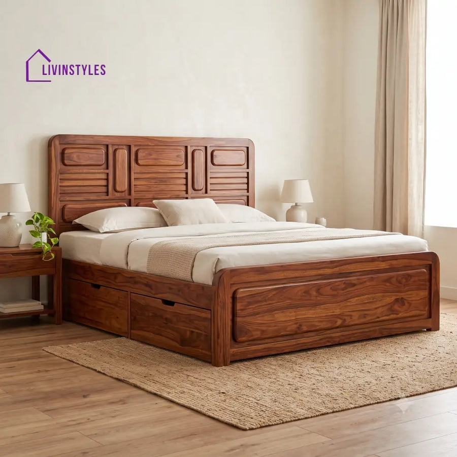 Simon Premium Wooden Bed with Drawer Storage | King Size Bed & Queen Size Bed Online