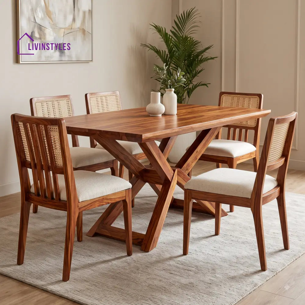 Sindhu Premium Wooden 6 Seater Dining Table Set