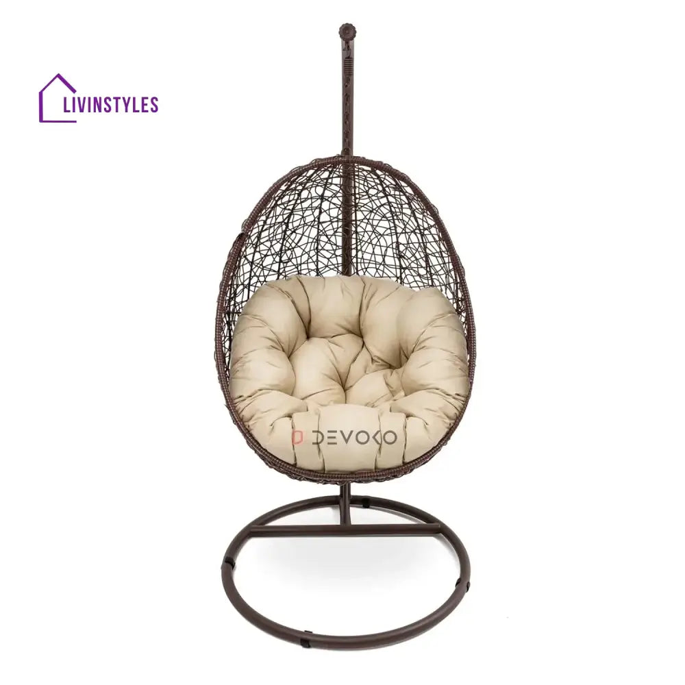 Single Seater Rattan & Wicker Swing (Brown & Cream) - Swing