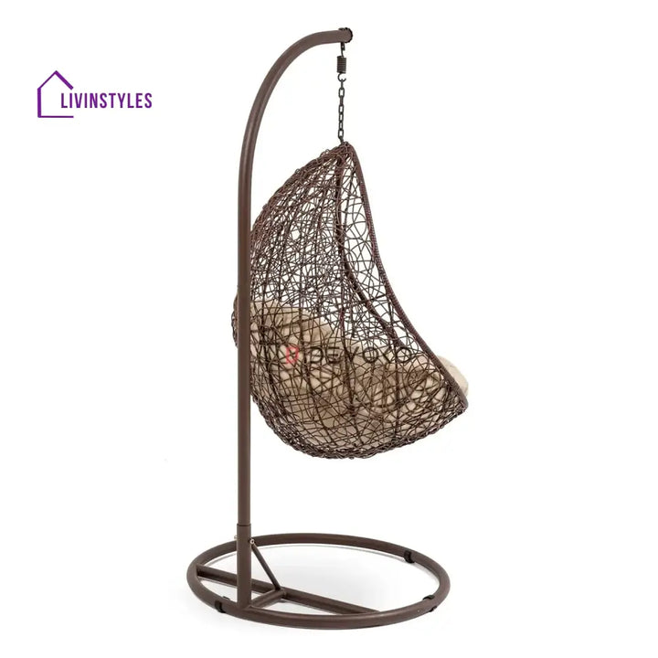 Single Seater Rattan & Wicker Swing (Brown & Cream) - Swing