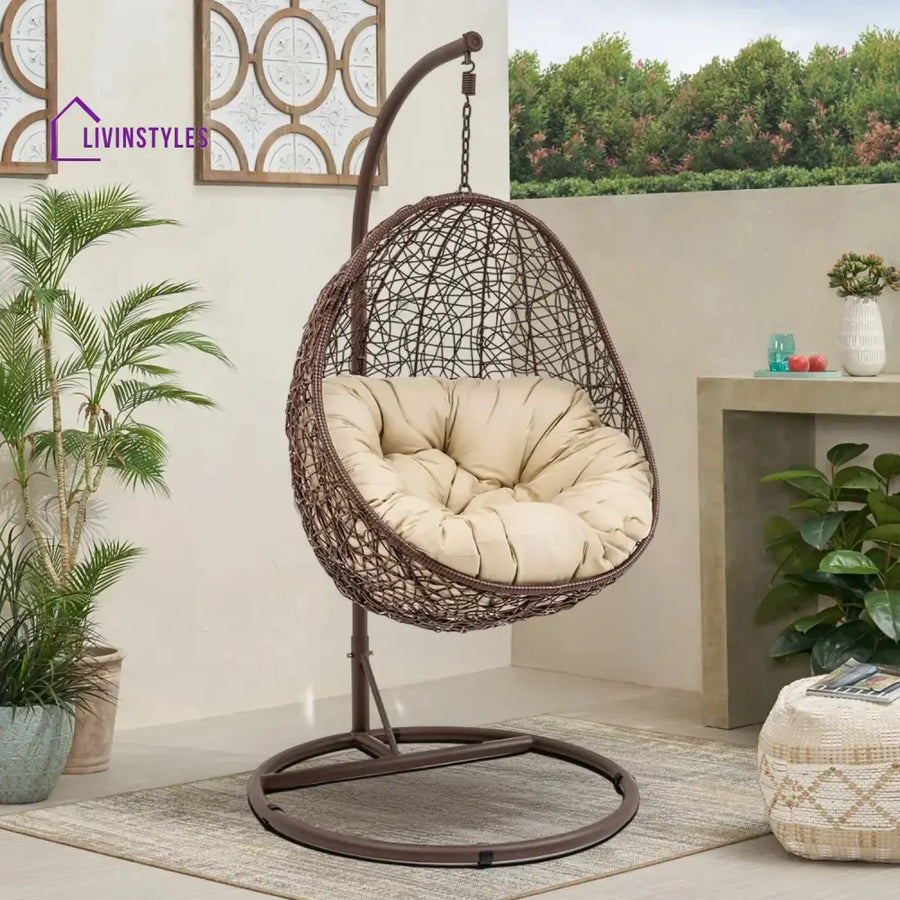 Single Seater Rattan & Wicker Swing (Brown & Cream) - Swing