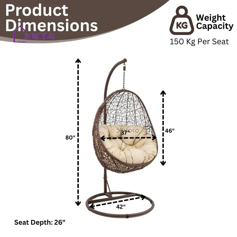 Single Seater Rattan & Wicker Swing (Brown & Cream) - Swing