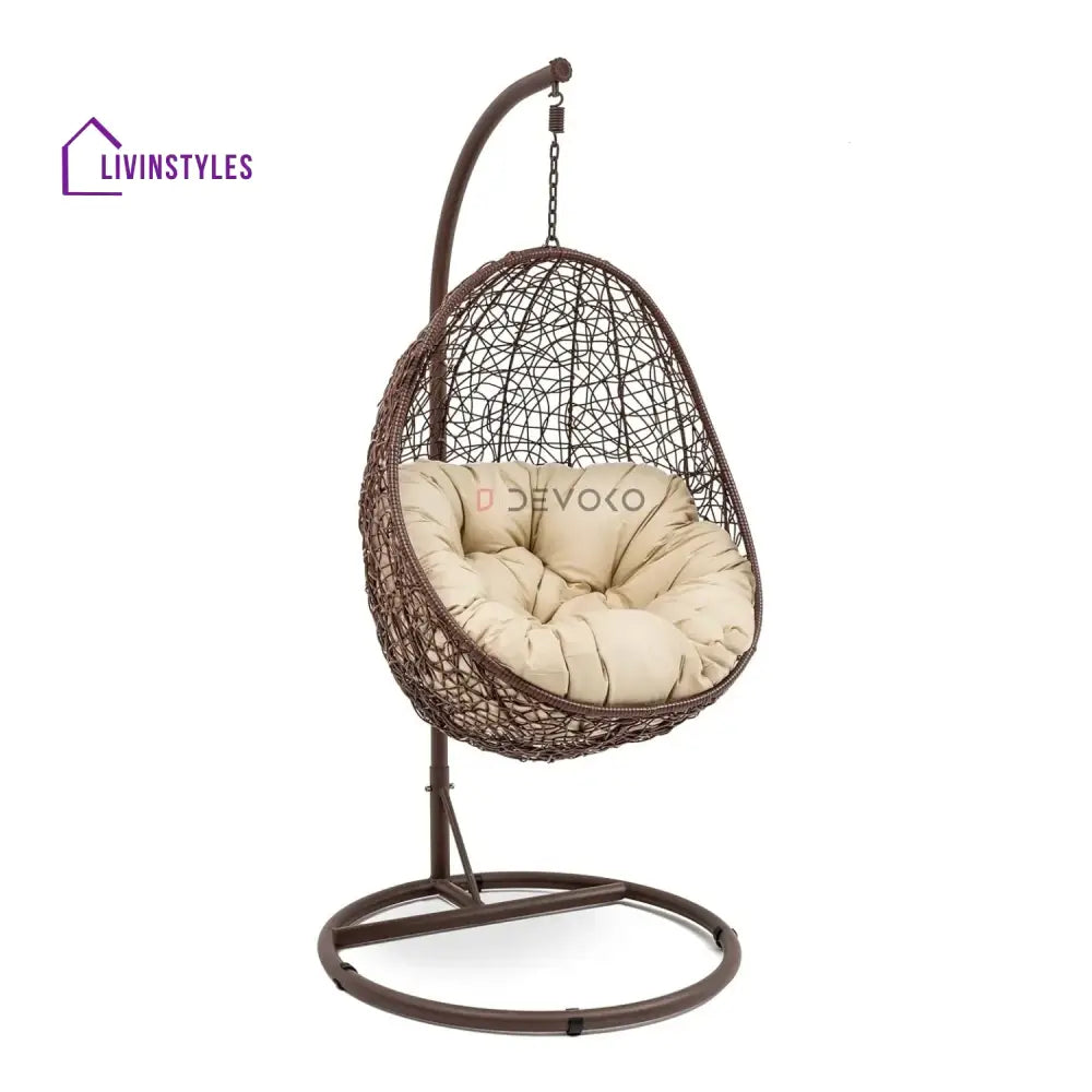 Single Seater Rattan & Wicker Swing (Brown & Cream) - Swing