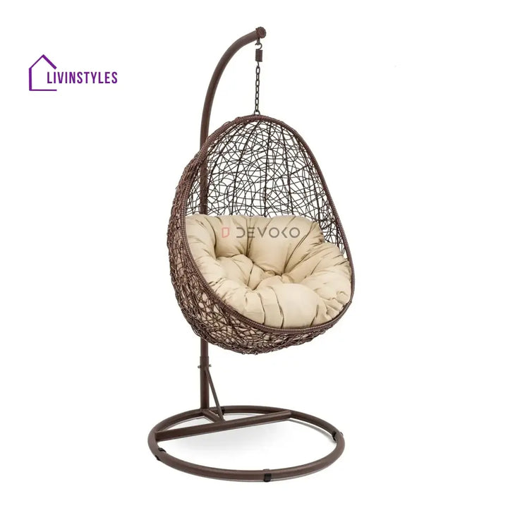Single Seater Rattan & Wicker Swing (Brown & Cream) - Swing