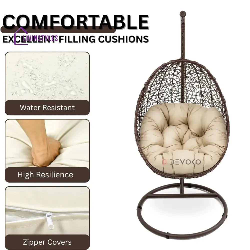 Single Seater Rattan & Wicker Swing (Brown & Cream) - Swing