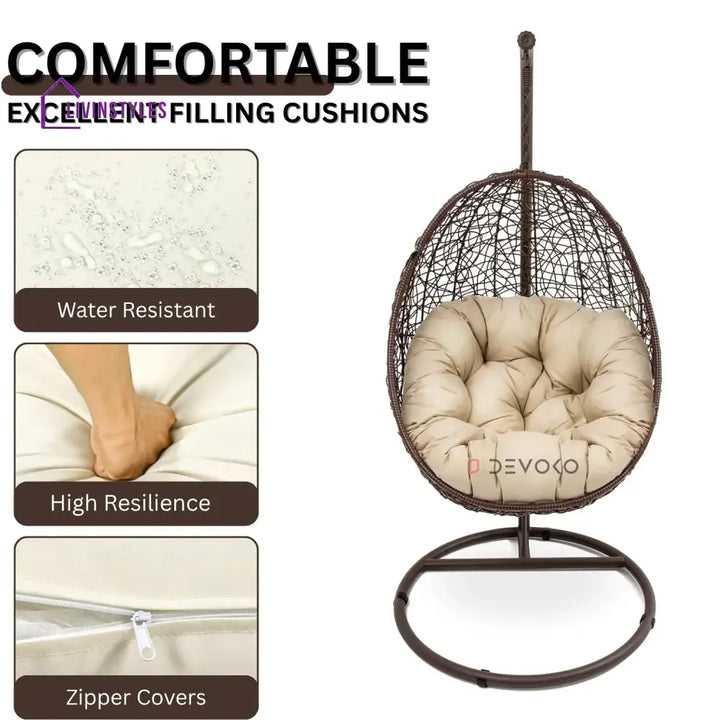 Single Seater Rattan & Wicker Swing (Brown & Cream) - Swing