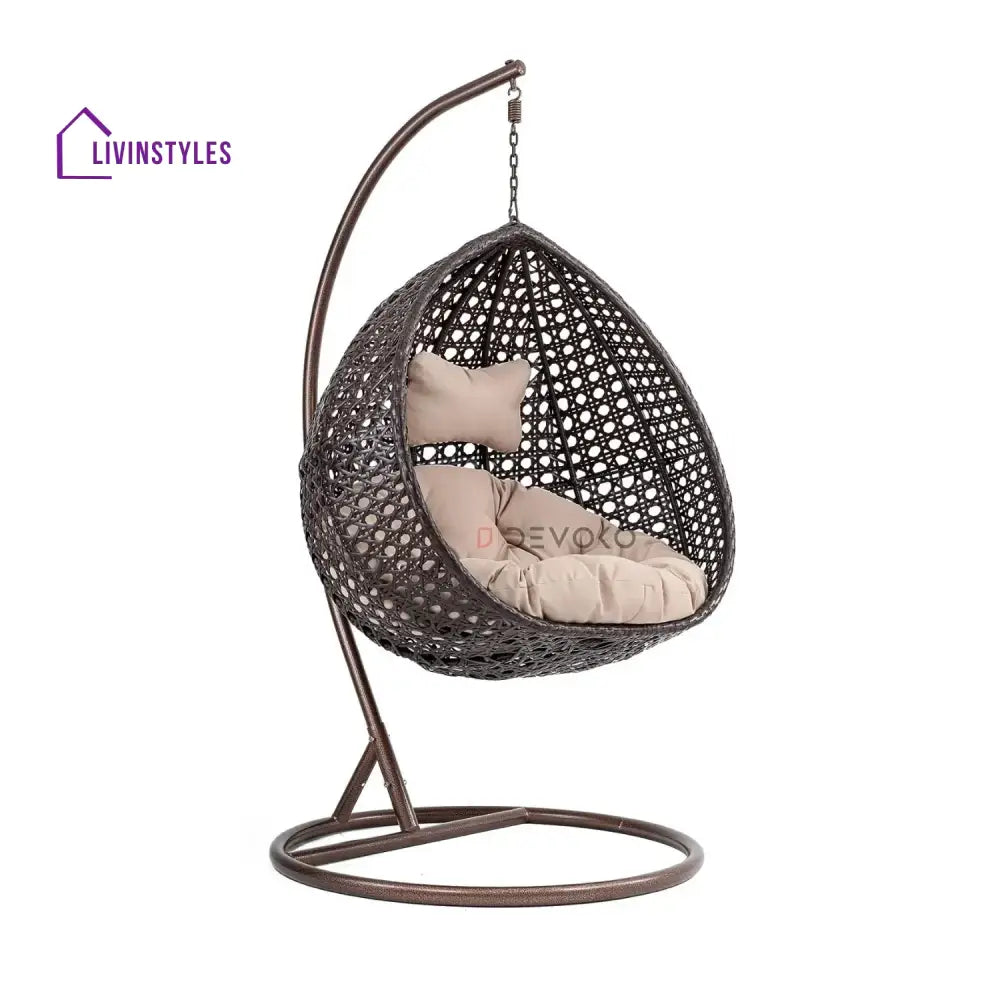 Single Seater Rattan & Wicker Swing (Dark Brown and Cream) Swing