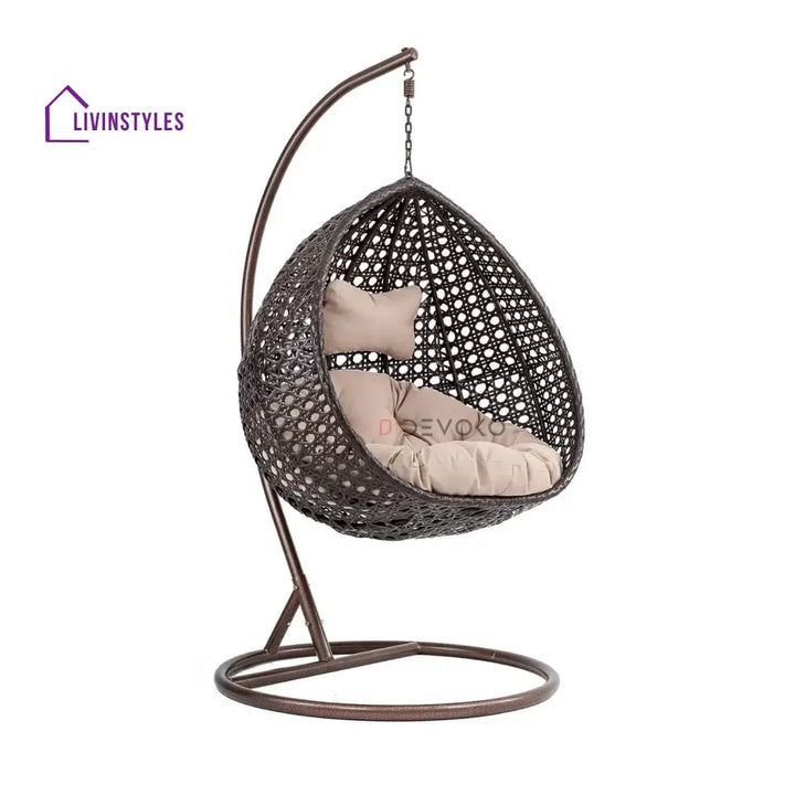Single Seater Rattan & Wicker Swing (Dark Brown and Cream) Swing
