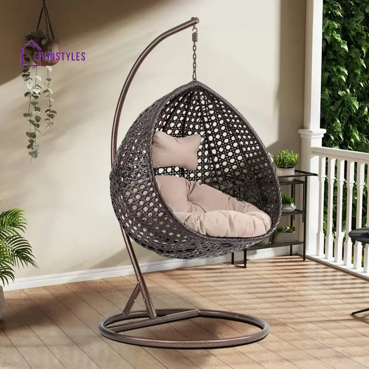 Single Seater Rattan & Wicker Swing (Dark Brown and Cream) Swing