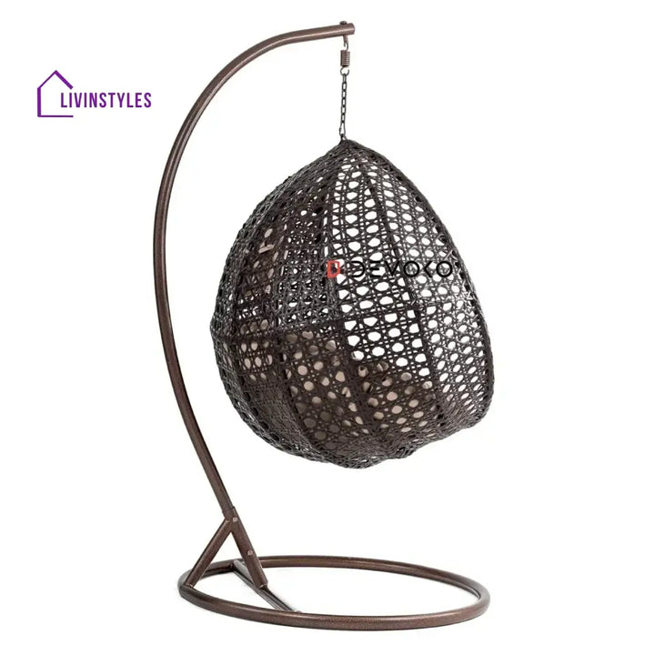 Single Seater Rattan & Wicker Swing (Dark Brown and Cream) Swing