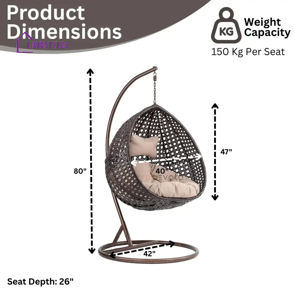 Single Seater Rattan & Wicker Swing (Dark Brown and Cream) Swing