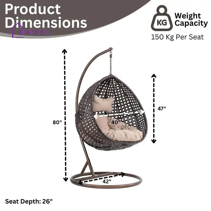 Single Seater Rattan & Wicker Swing (Dark Brown and Cream) Swing