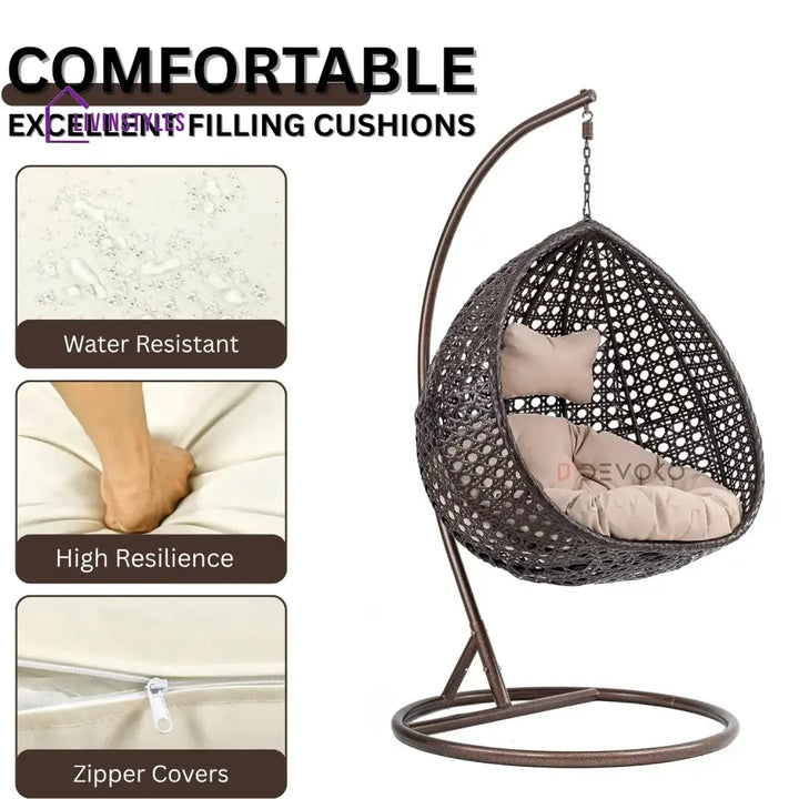 Single Seater Rattan & Wicker Swing (Dark Brown and Cream) Swing