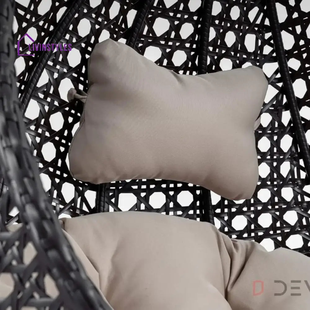 Single Seater Rattan & Wicker Swing (Dark Brown and Cream) Swing