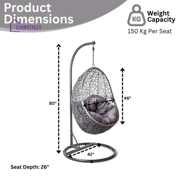 Single Seater Rattan & Wicker Swing (Grey) - Swing