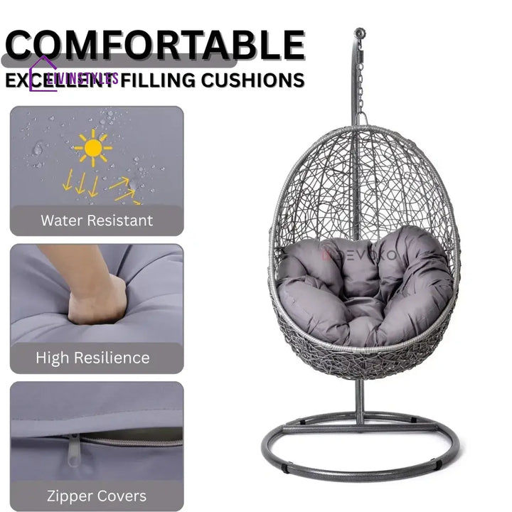 Single Seater Rattan & Wicker Swing (Grey) - Swing