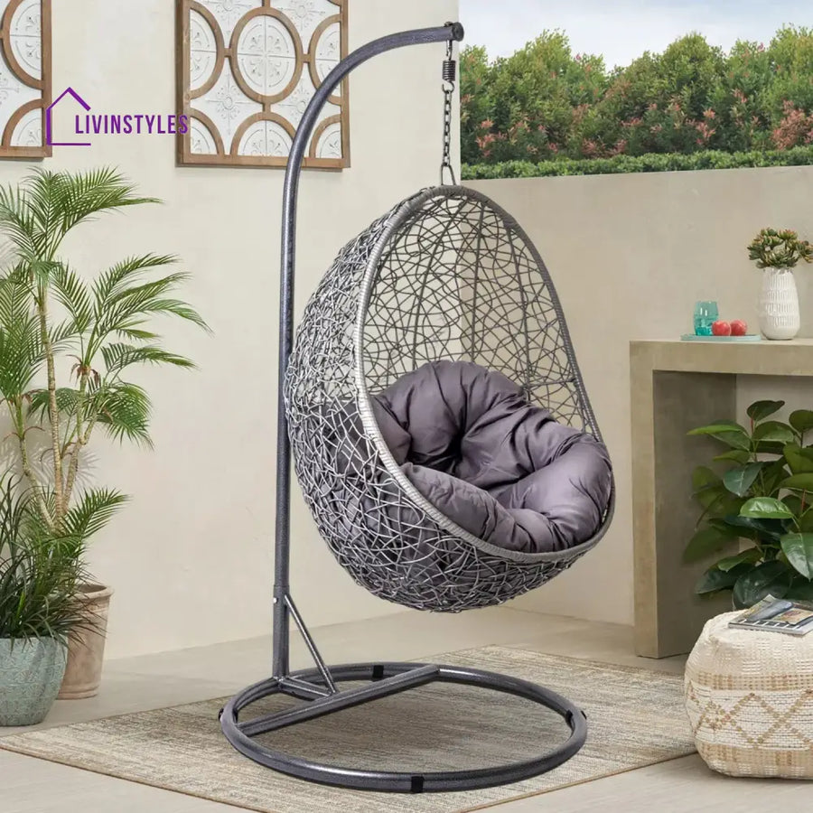 Single Seater Rattan & Wicker Swing (Grey) - Swing