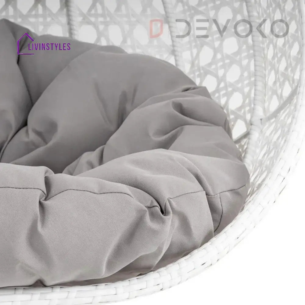 Single Seater Rattan & Wicker Swing (White & Grey) Swing