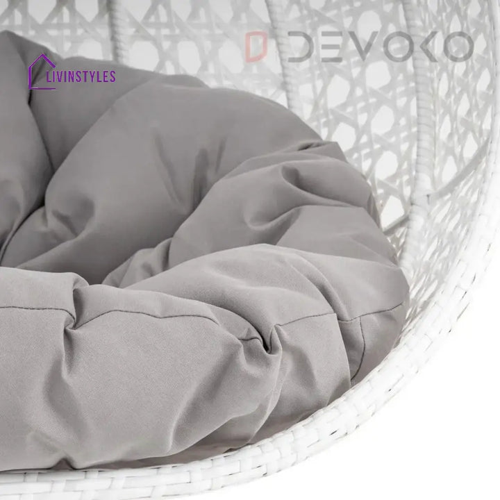 Single Seater Rattan & Wicker Swing (White & Grey) Swing