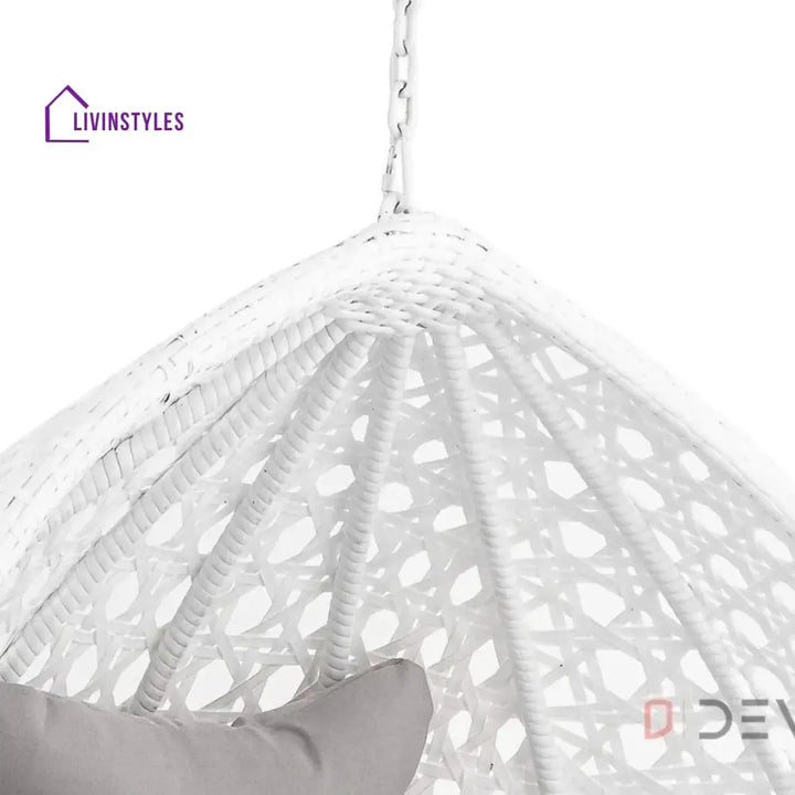 Single Seater Rattan & Wicker Swing (White & Grey) Swing