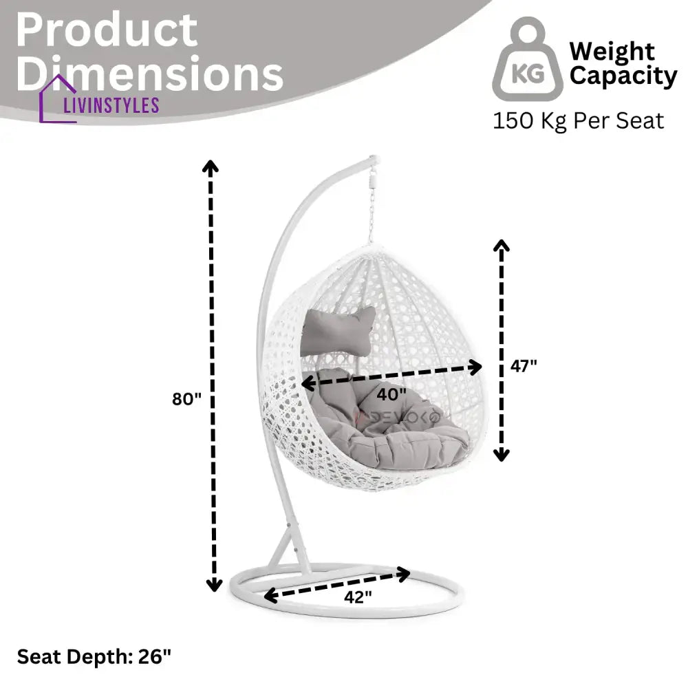 Single Seater Rattan & Wicker Swing (White & Grey) Swing