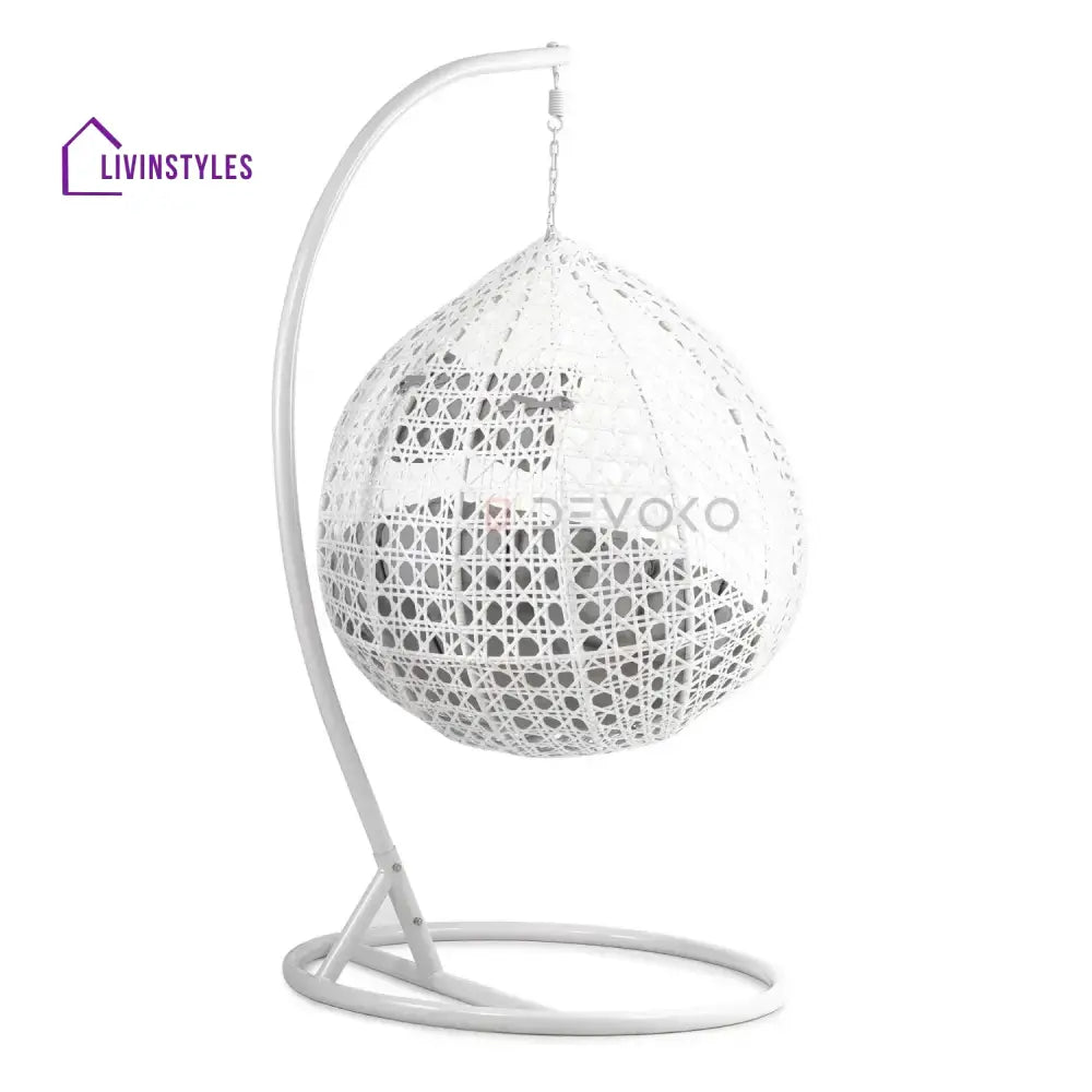 Single Seater Rattan & Wicker Swing (White & Grey) Swing