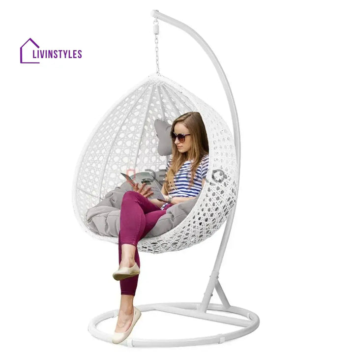 Single Seater Rattan & Wicker Swing (White & Grey) Swing