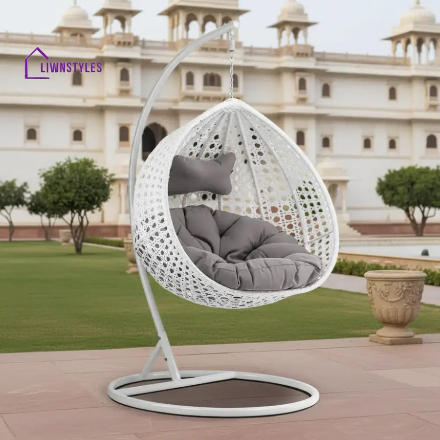 Single Seater Rattan & Wicker Swing (White & Grey) Swing