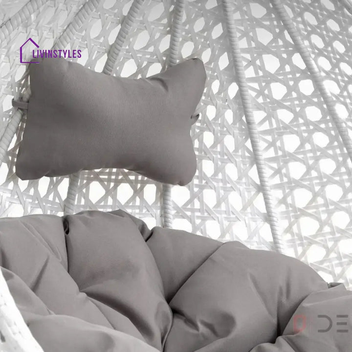 Single Seater Rattan & Wicker Swing (White & Grey) Swing
