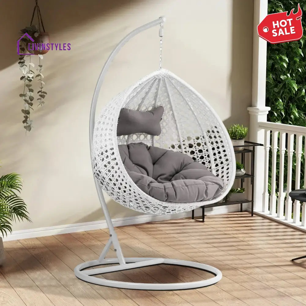 Single Seater Rattan & Wicker Swing (White & Grey) Swing