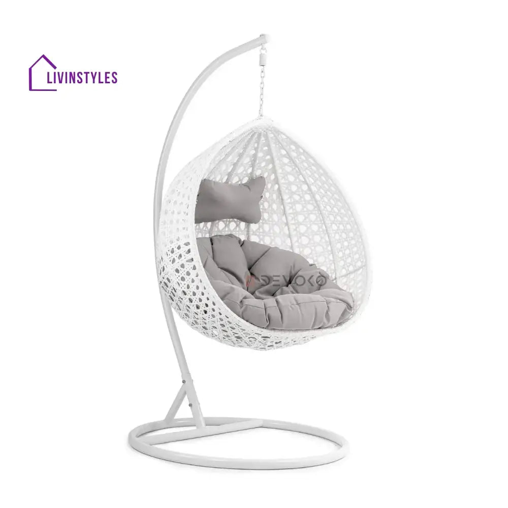 Single Seater Rattan & Wicker Swing (White & Grey) Swing